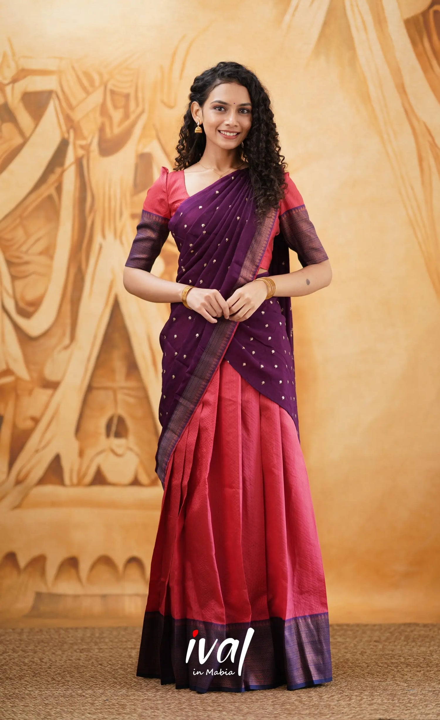 Padmakshi-Brick Red Blended Silk Halfsaree Half Sarees