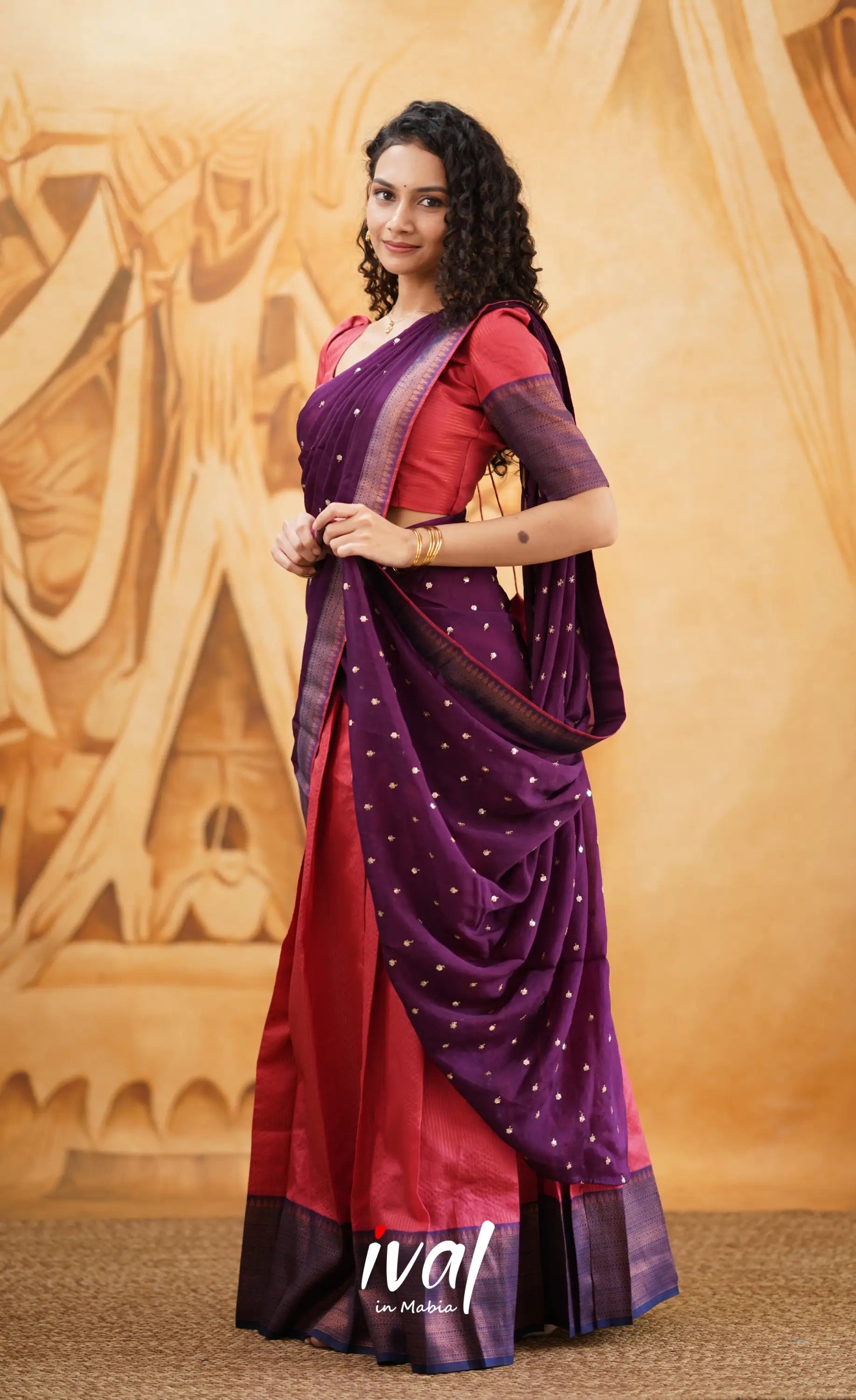 Padmakshi-Brick Red Blended Silk Halfsaree Half Sarees