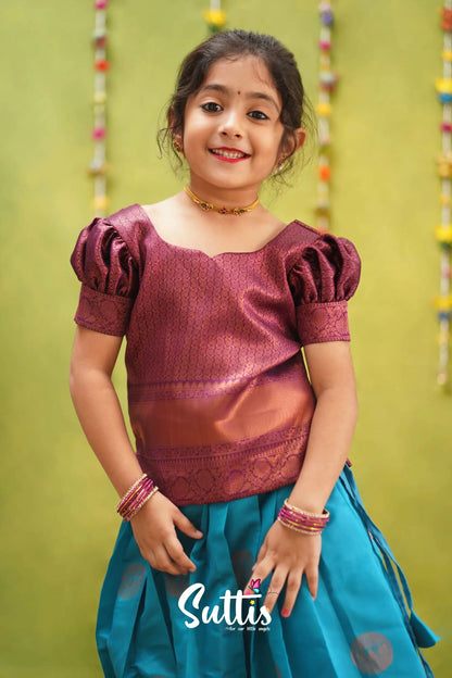 Padmakshi - Bright Blue And Purple Semi Silk Pavadai Sattai Kids-Suttis