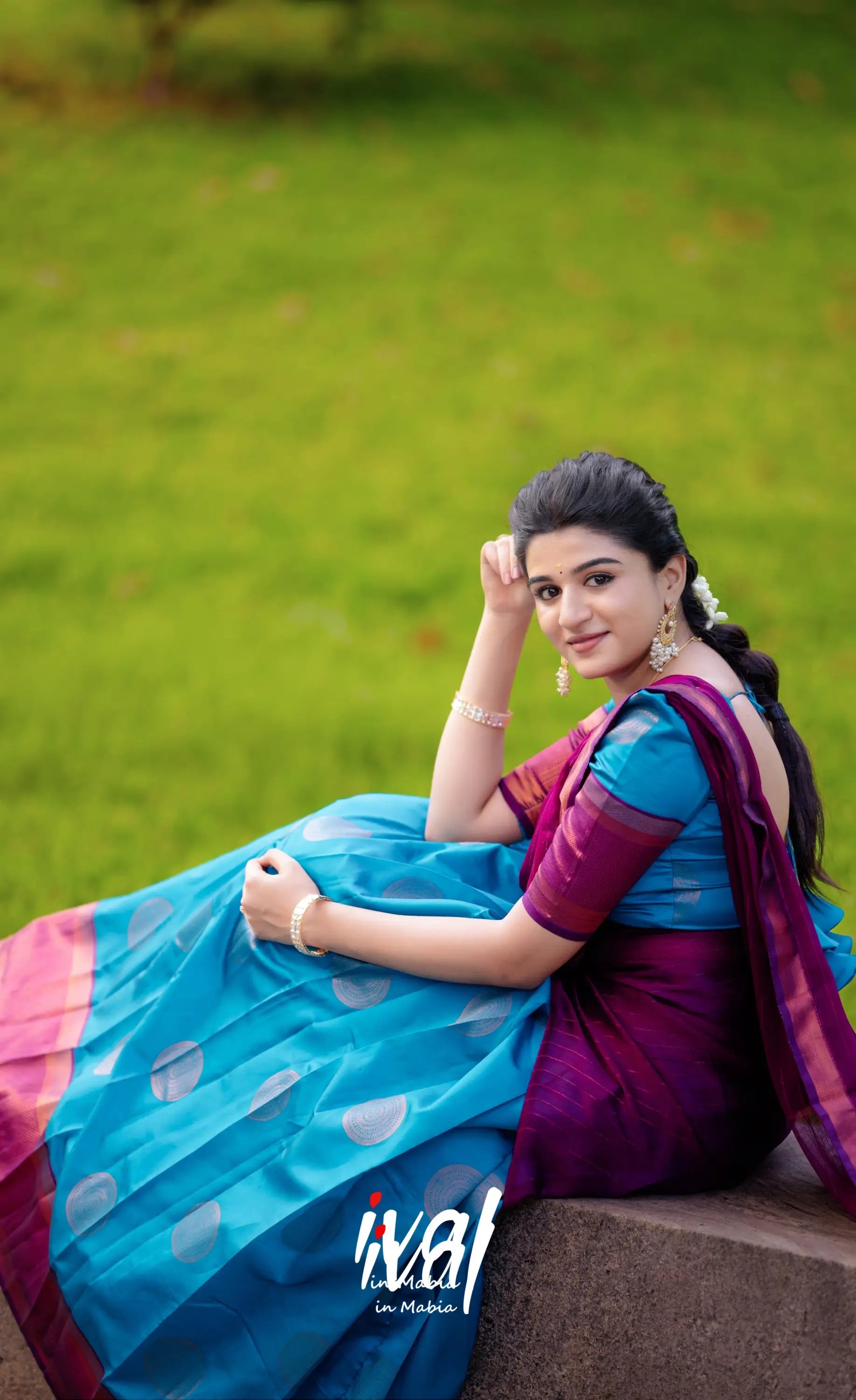 Padmakshi - Bright Blue Shade And Magenta Blended Silk Halfsaree Half Sarees