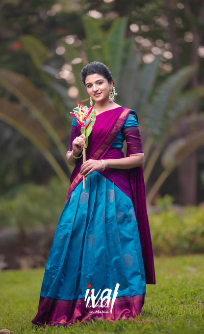 Padmakshi - Bright Blue Shade And Magenta Blended Silk Halfsaree Half Sarees