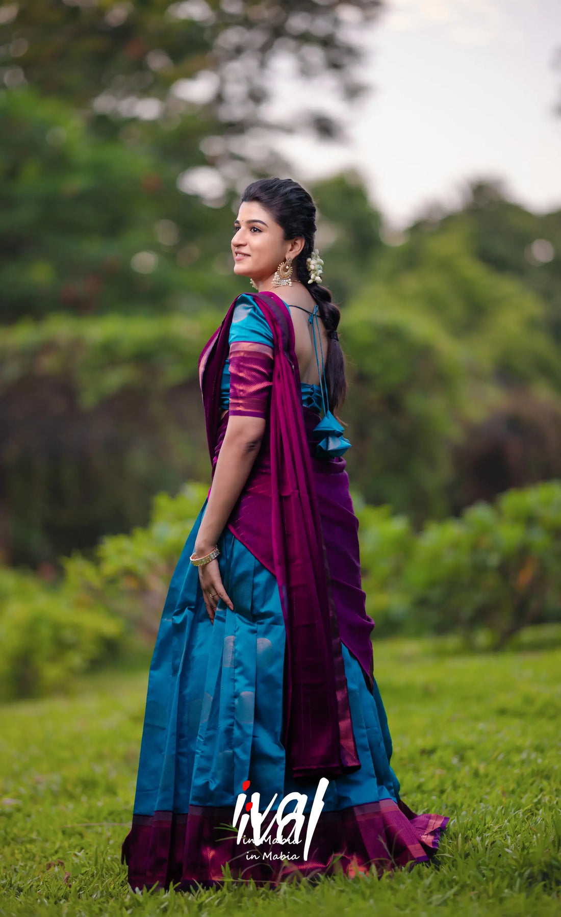 Padmakshi - Bright Blue Shade And Magenta Blended Silk Halfsaree Half Sarees