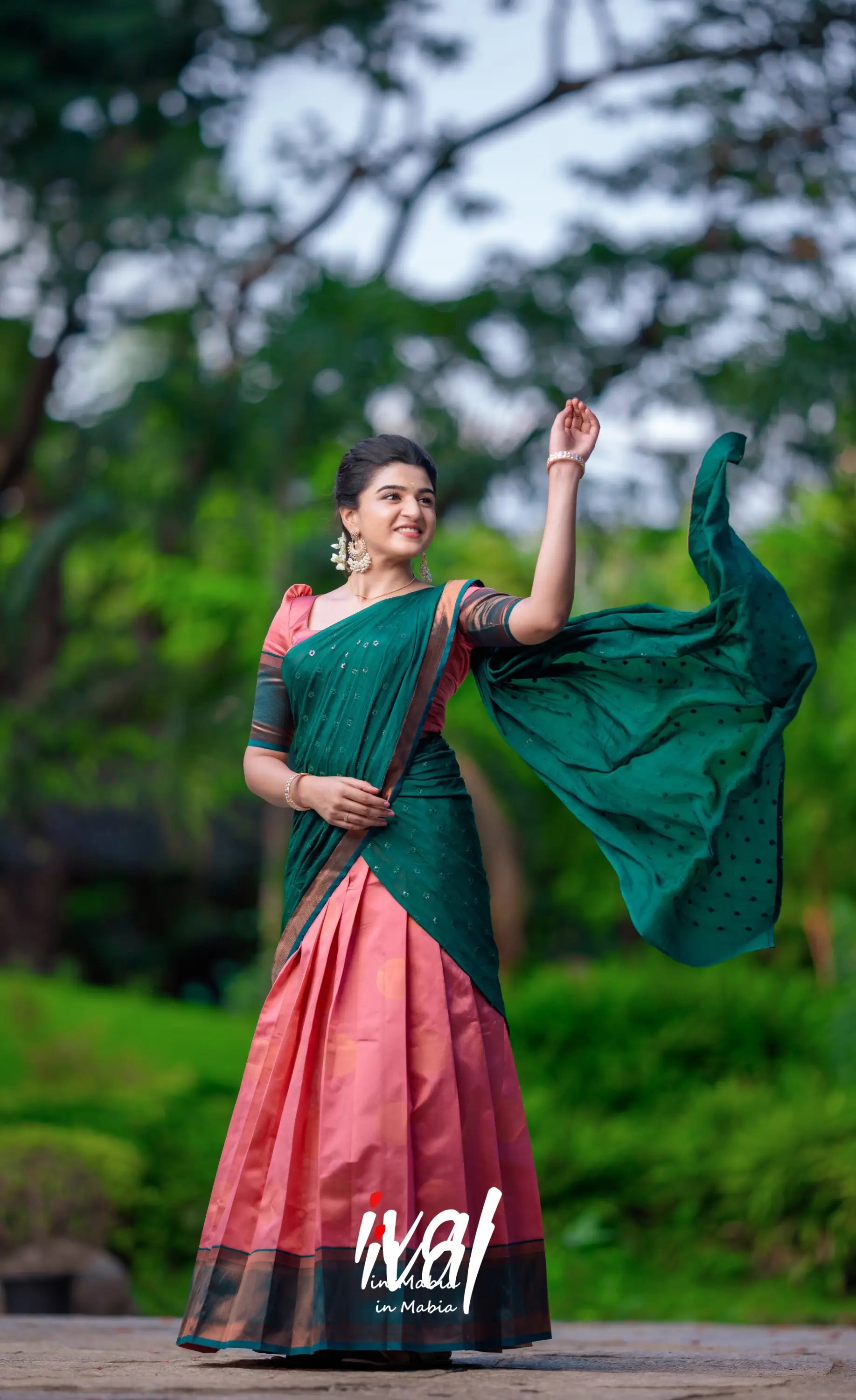 Padmakshi - Copper Shade And Bottle Green Blended Silk Halfsaree Half Sarees