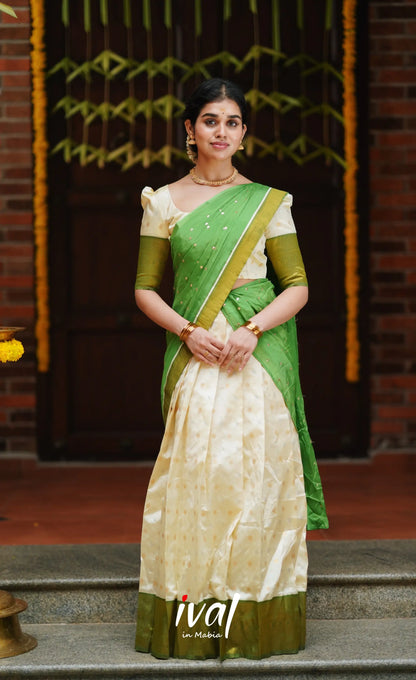 Padmakshi- Cream And Green Semi Silk Halfsaree Half Sarees