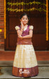 Padmakshi - Cream And Violet Blended Silk Pavadai Top Kids-Suttis