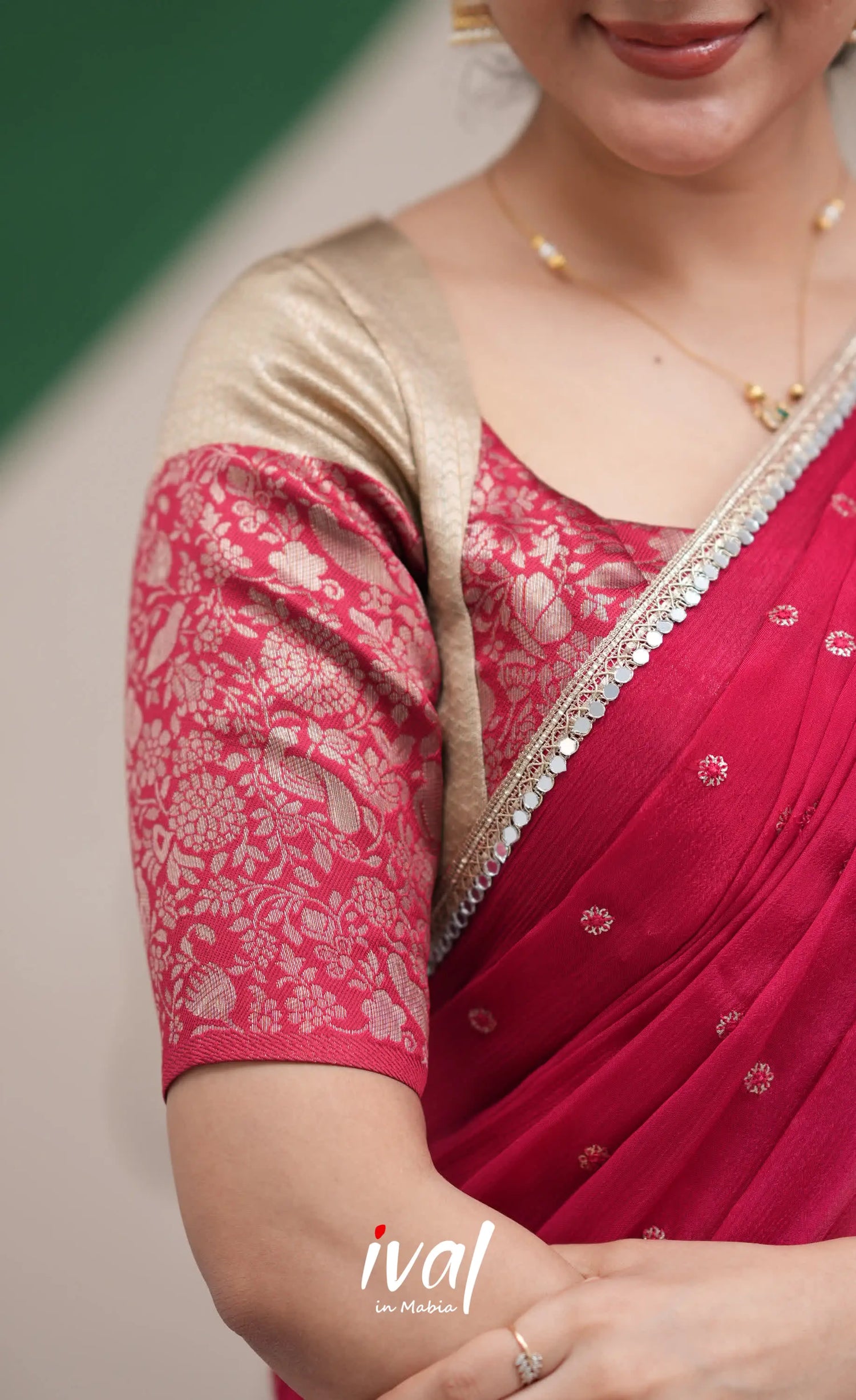 Padmakshi Creamish Gold and Red Blended Silk Halfsaree Half Sarees