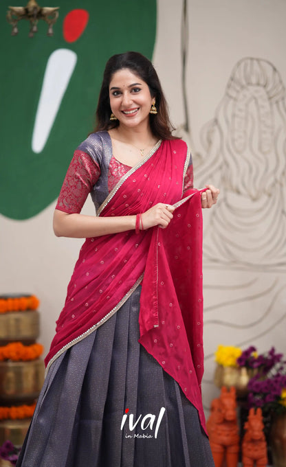 Padmakshi Dark Blue and Red Blended Silk Halfsaree Half Sarees