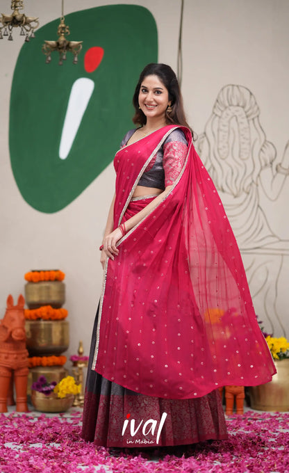 Padmakshi Dark Blue and Red Blended Silk Halfsaree Half Sarees