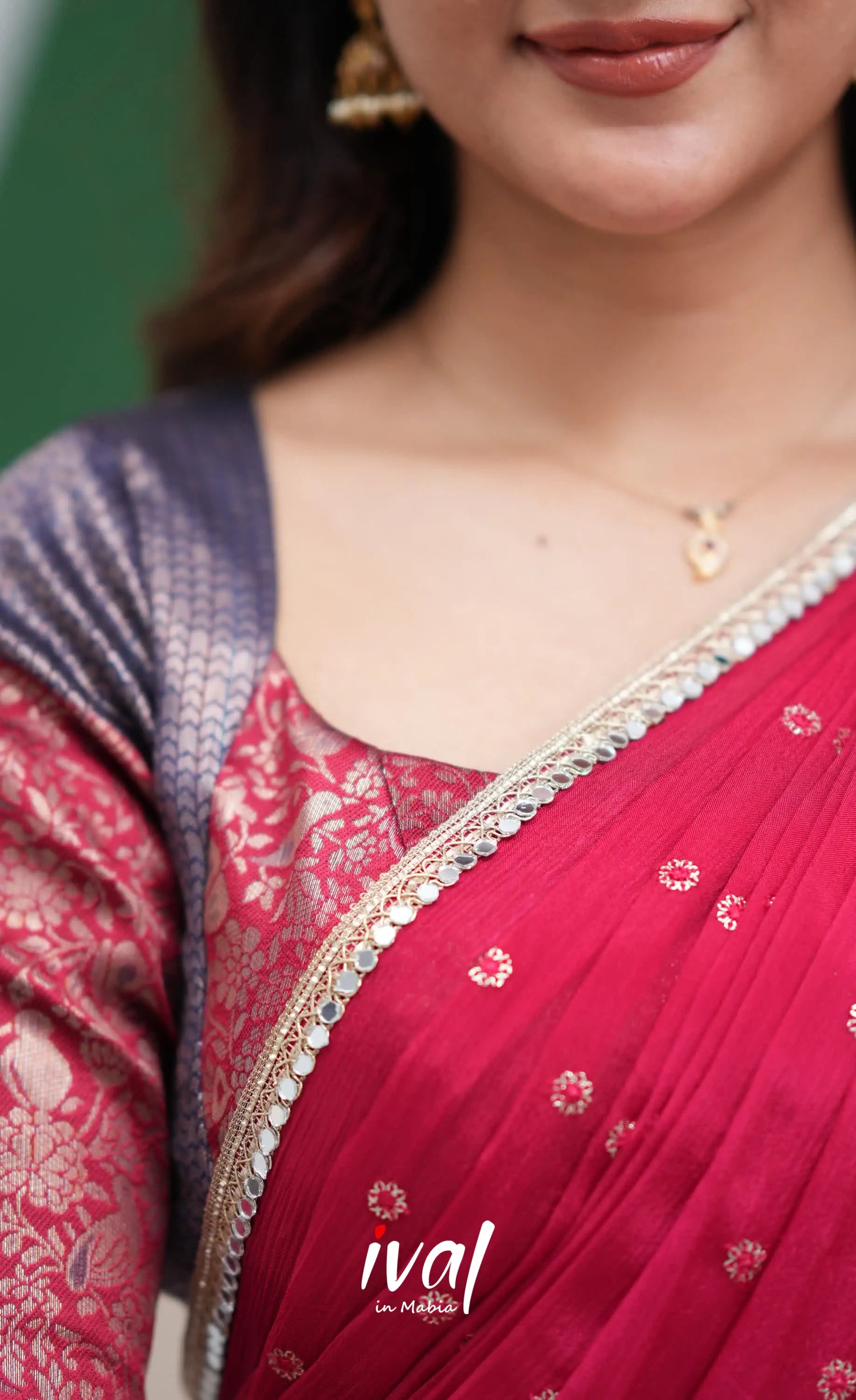 Padmakshi Dark Blue and Red Blended Silk Halfsaree Half Sarees