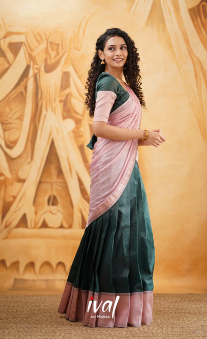 Padmakshi - Dark Green Blended Silk Halfsaree Half Sarees