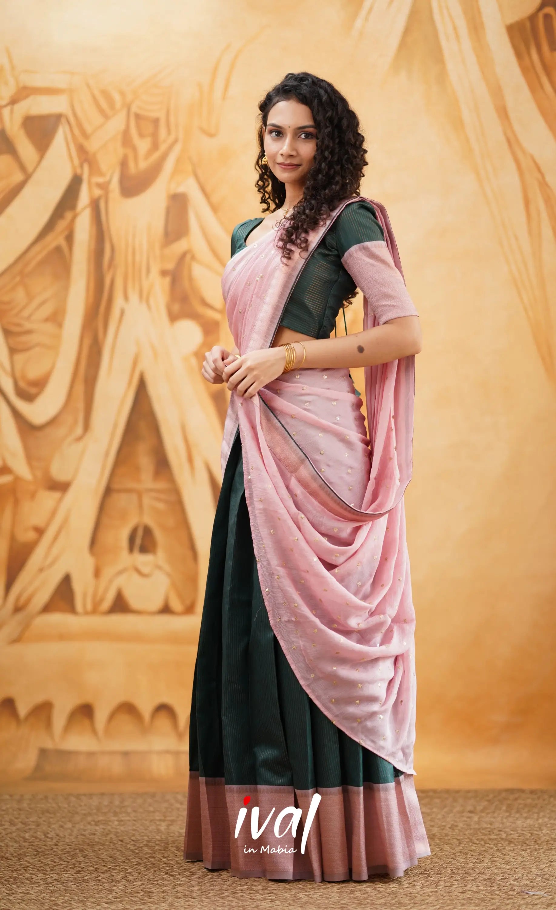 Padmakshi - Dark Green Blended Silk Halfsaree Half Sarees