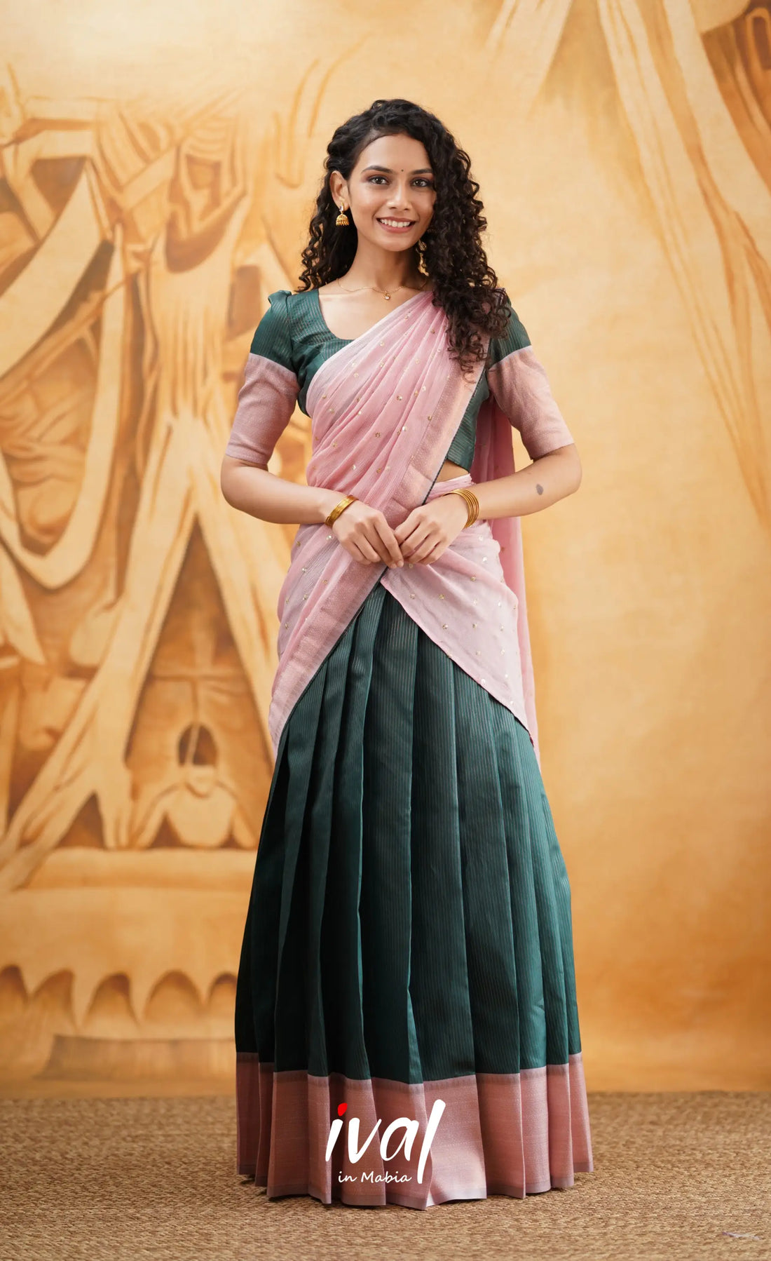 Padmakshi - Dark Green Blended Silk Halfsaree Half Sarees