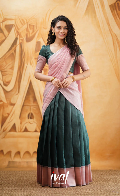 Padmakshi - Dark Green Blended Silk Halfsaree Half Sarees