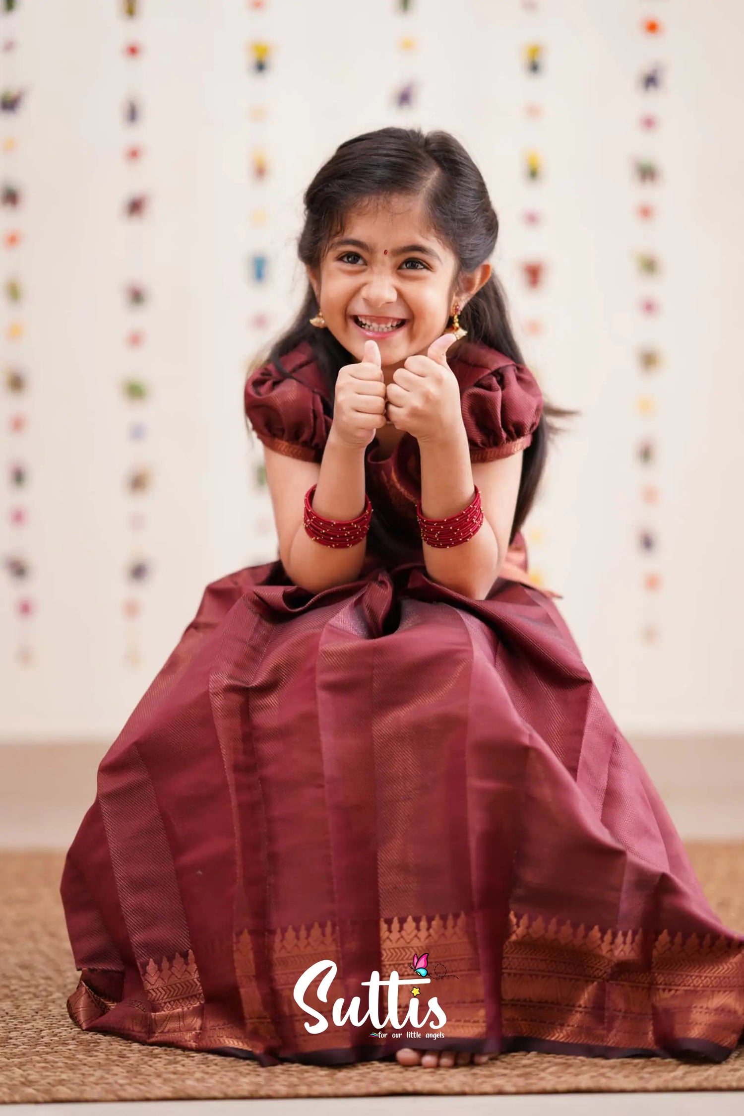 Padmakshi - Dark Maroon Semi Silk Pavadai Sattai Kids-Suttis