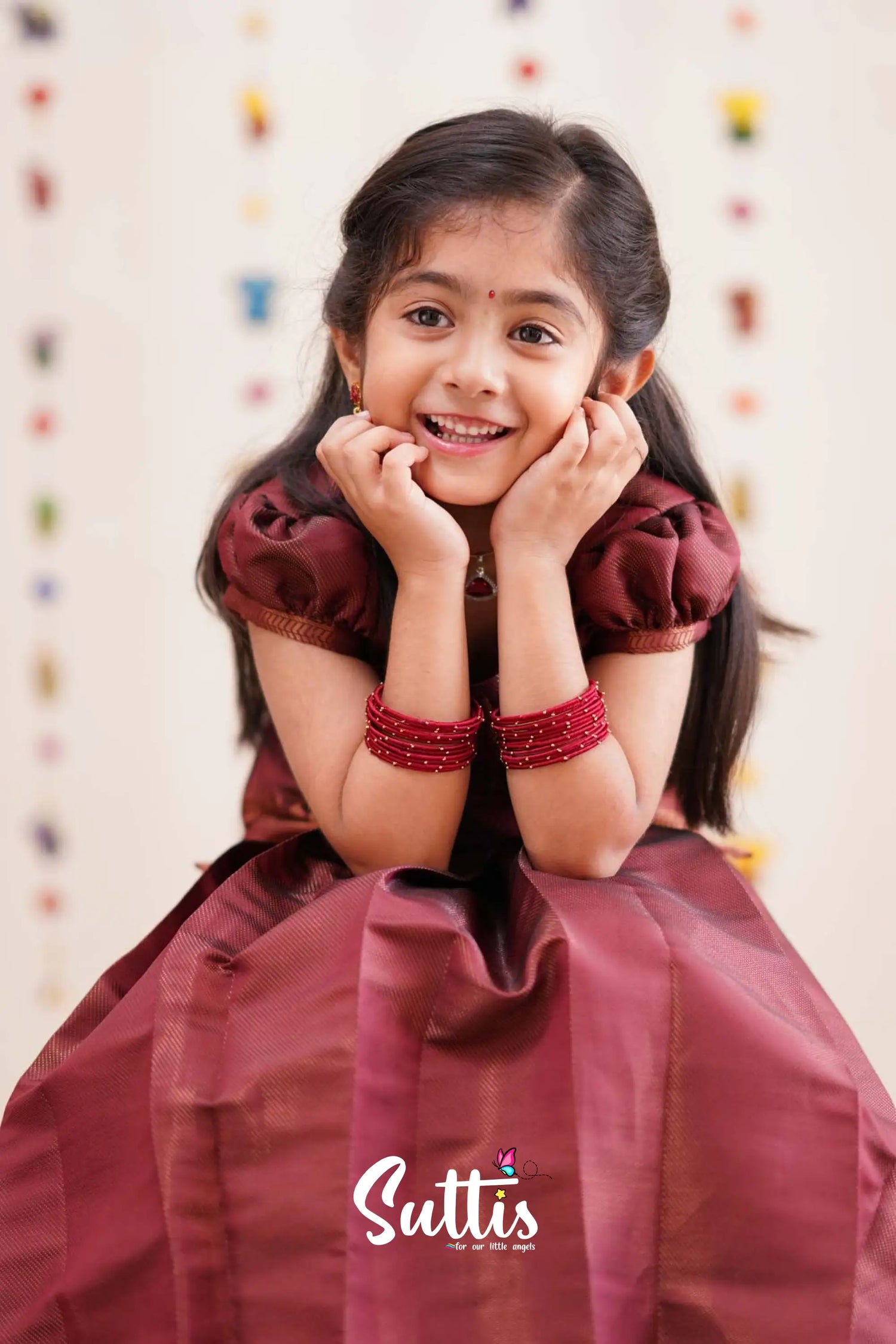 Padmakshi - Dark Maroon Semi Silk Pavadai Sattai Kids-Suttis