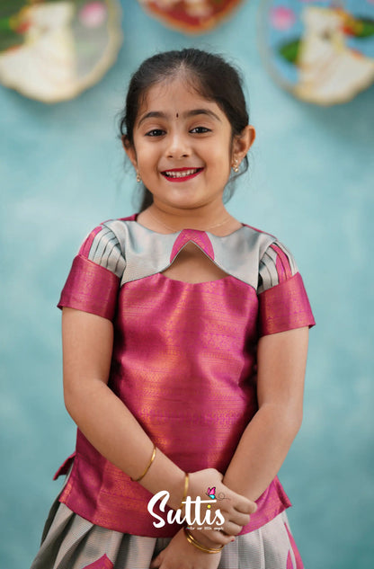 Padmakshi - Dark Pink Blended Silk Pavadai Sattai Kids-Suttis