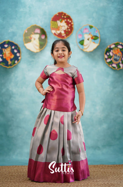 Padmakshi - Dark Pink Blended Silk Pavadai Sattai Kids-Suttis