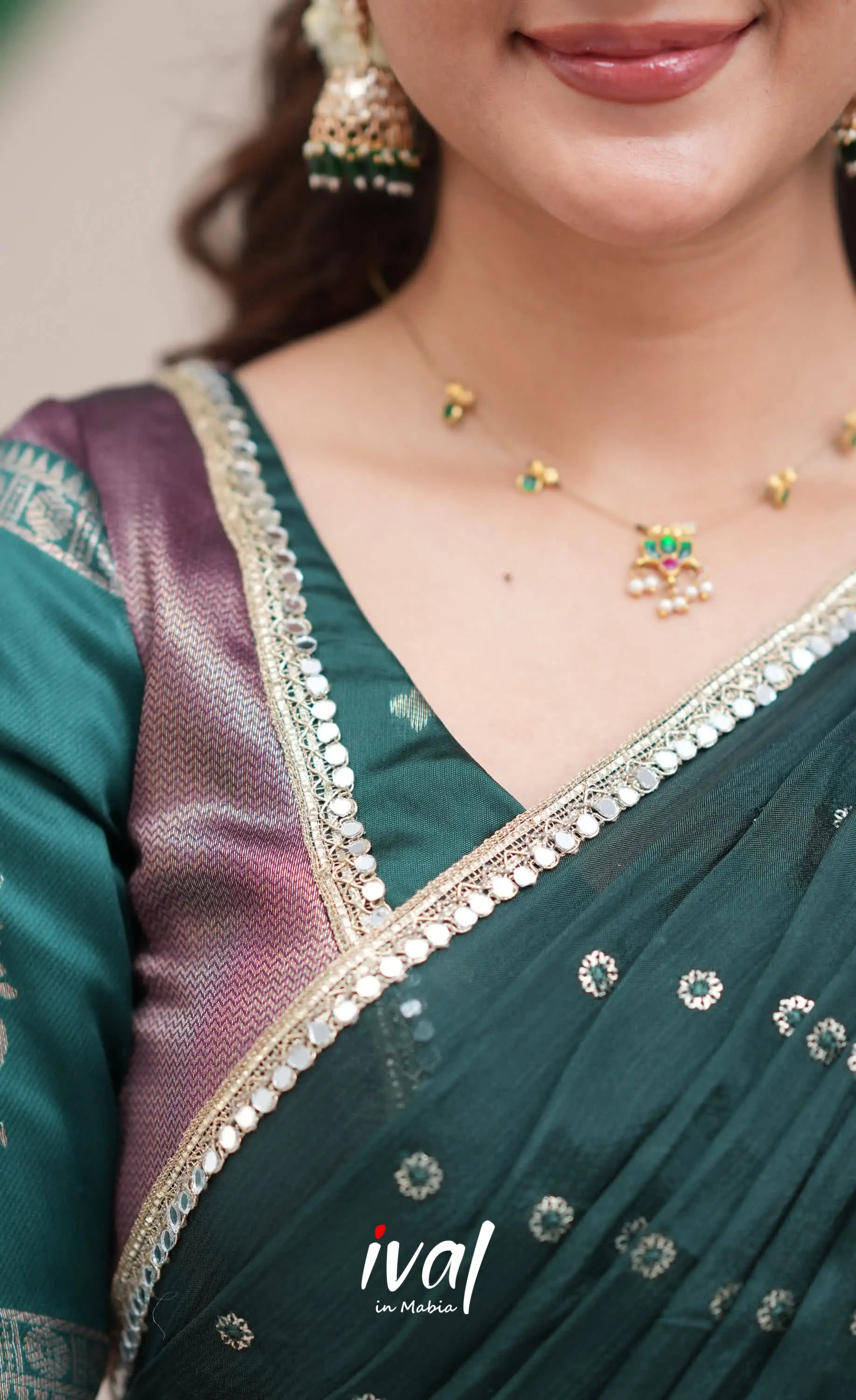 Padmakshi Dark Purple and Dark Green Blended Silk Halfsaree Half Sarees