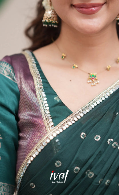 Padmakshi Dark Purple and Dark Green Blended Silk Halfsaree Half Sarees