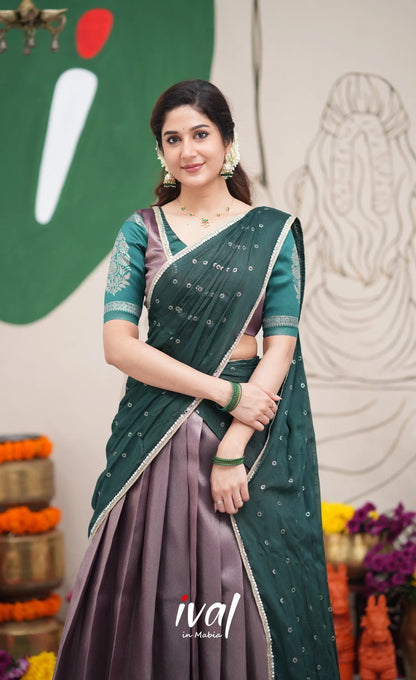 Padmakshi Dark Purple and Dark Green Blended Silk Halfsaree Half Sarees