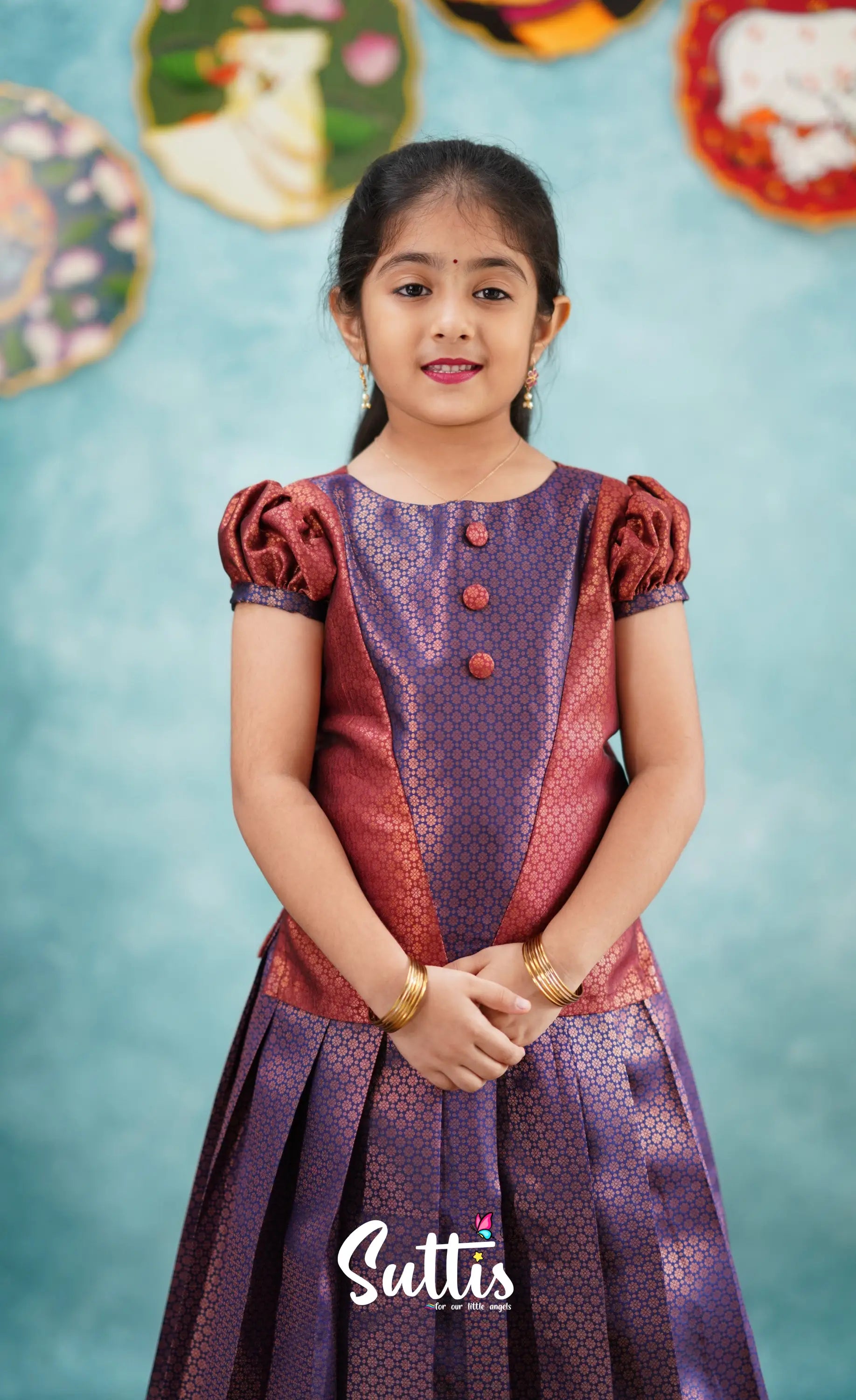 Padmakshi - Dark Purple Shade And A Tone Of Maroon Pavadai Sattai Kids-Suttis