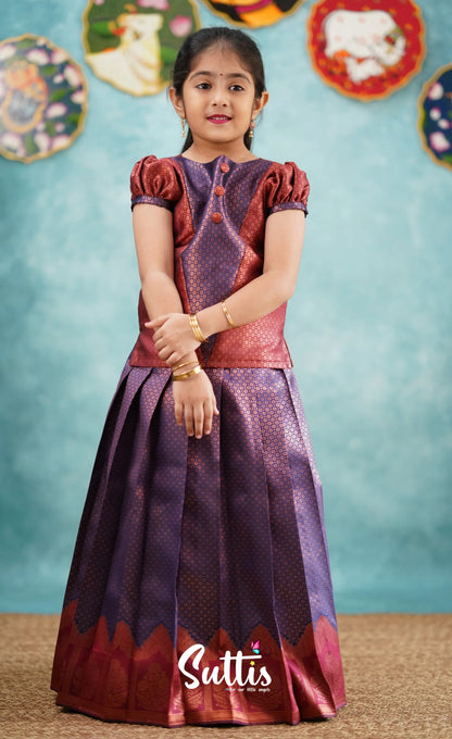 Padmakshi - Dark Purple Shade And A Tone Of Maroon Pavadai Sattai Kids-Suttis