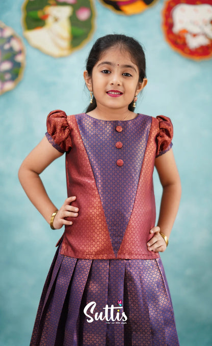 Padmakshi - Dark Purple Shade And A Tone Of Maroon Pavadai Sattai Kids-Suttis