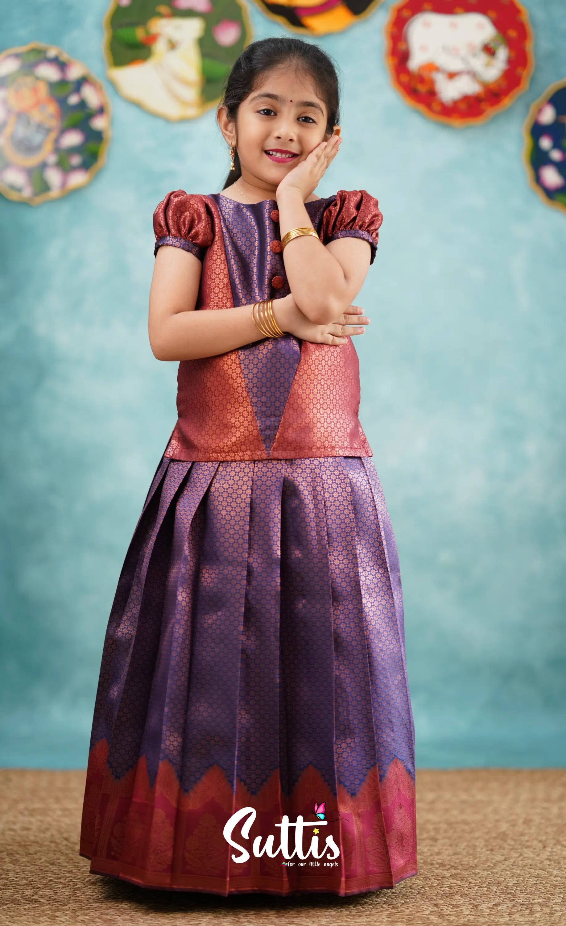 Padmakshi - Dark Purple Shade And A Tone Of Maroon Pavadai Sattai Kids-Suttis