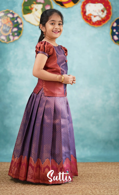 Padmakshi - Dark Purple Shade And A Tone Of Maroon Pavadai Sattai Kids-Suttis