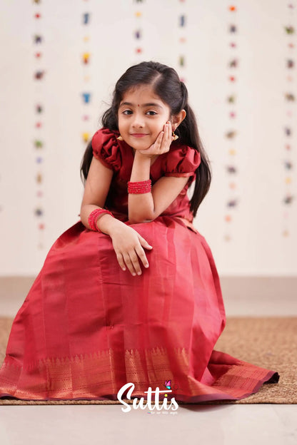 Padmakshi - Deep Red Semi Silk Pavadai Sattai Kids-Suttis