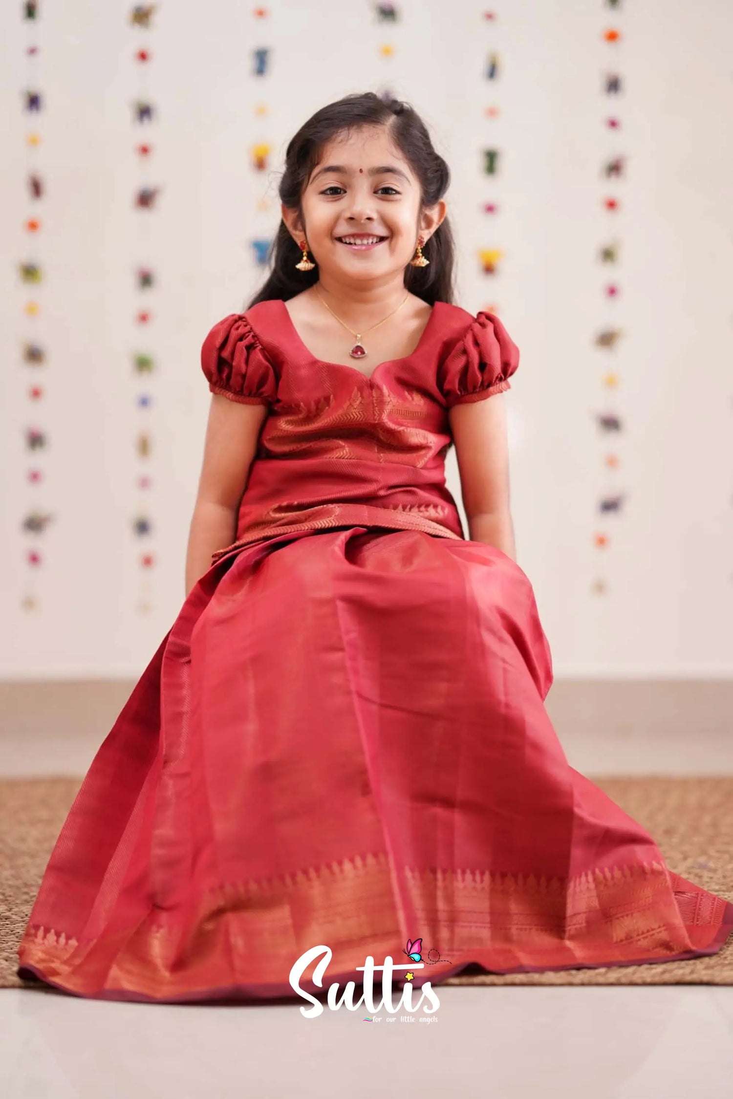 Padmakshi - Deep Red Semi Silk Pavadai Sattai Kids-Suttis