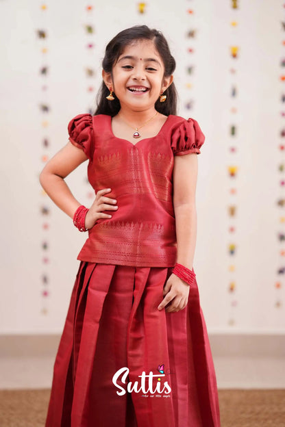 Padmakshi - Deep Red Semi Silk Pavadai Sattai Kids-Suttis