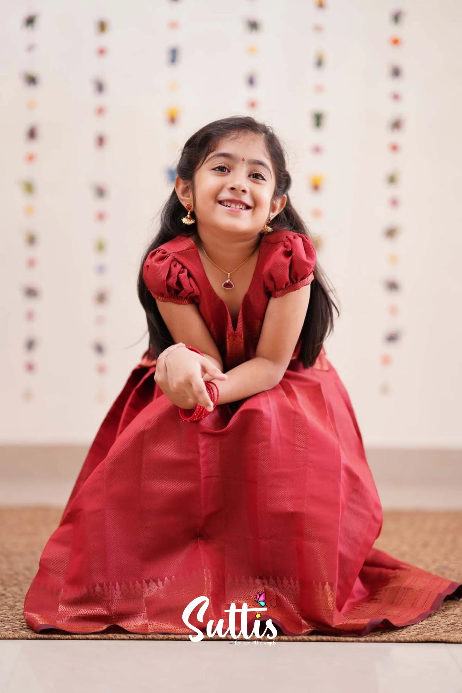 Padmakshi - Deep Red Semi Silk Pavadai Sattai Kids-Suttis