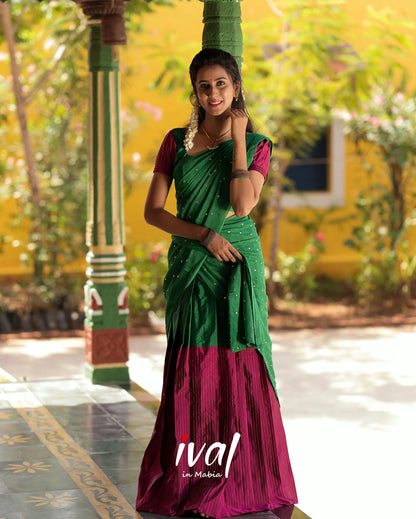 Padmakshi - Green And Light Burgundy Silk Halfsaree Half Sarees