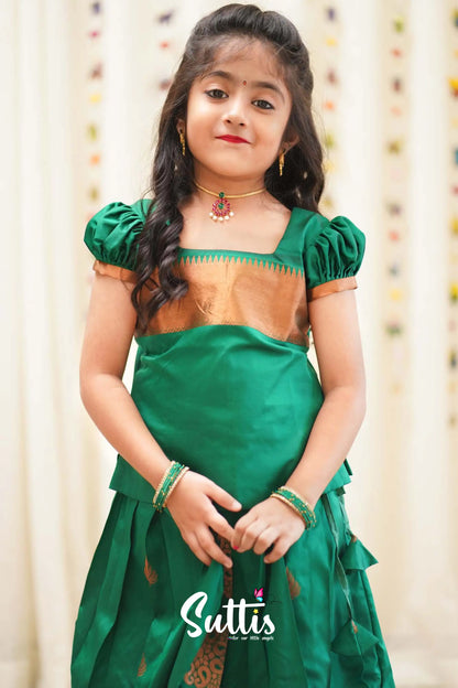 Padmakshi - Green Semi Silk Pavadai And Sattai Kids-Suttis