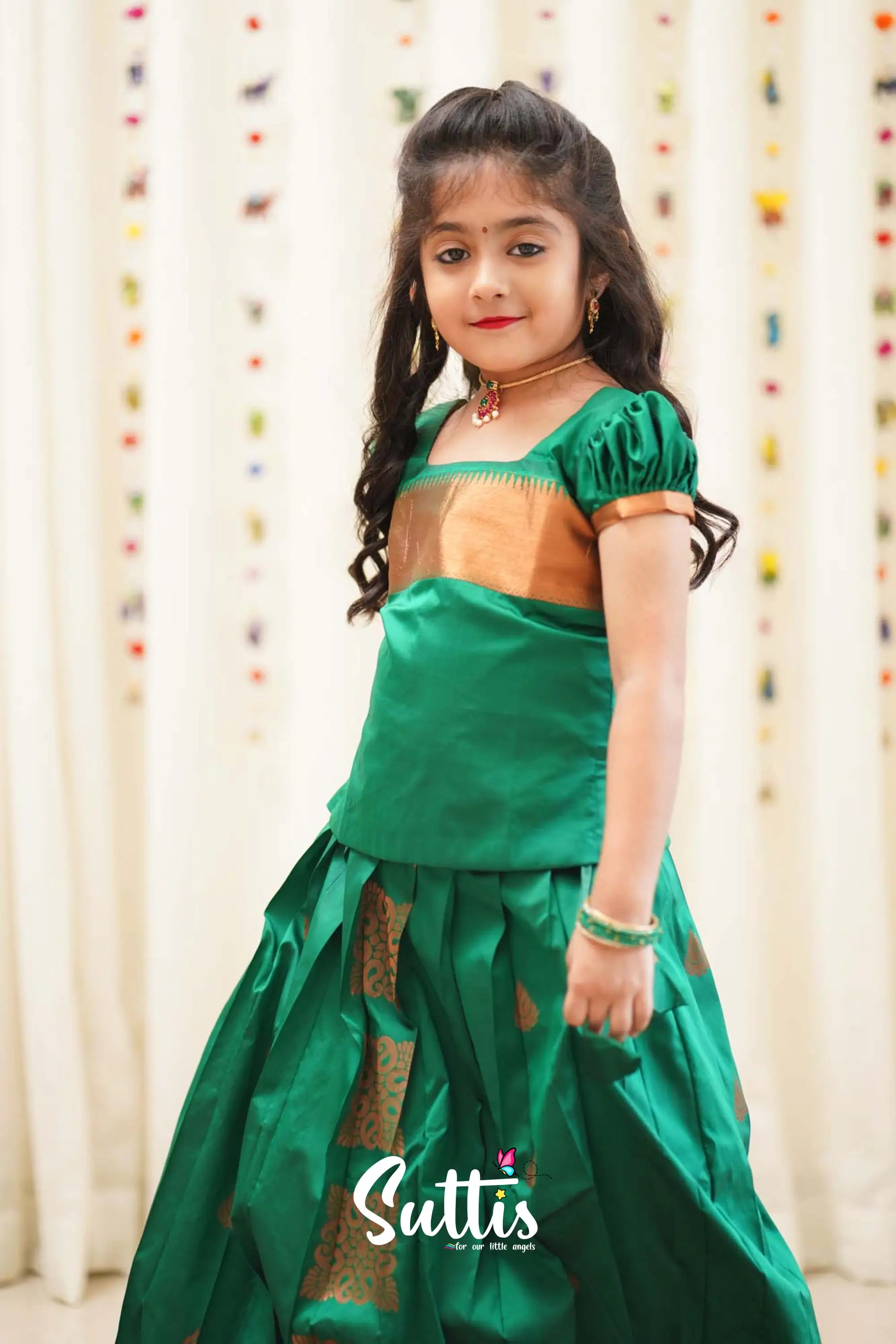 Padmakshi - Green Semi Silk Pavadai And Sattai Kids-Suttis