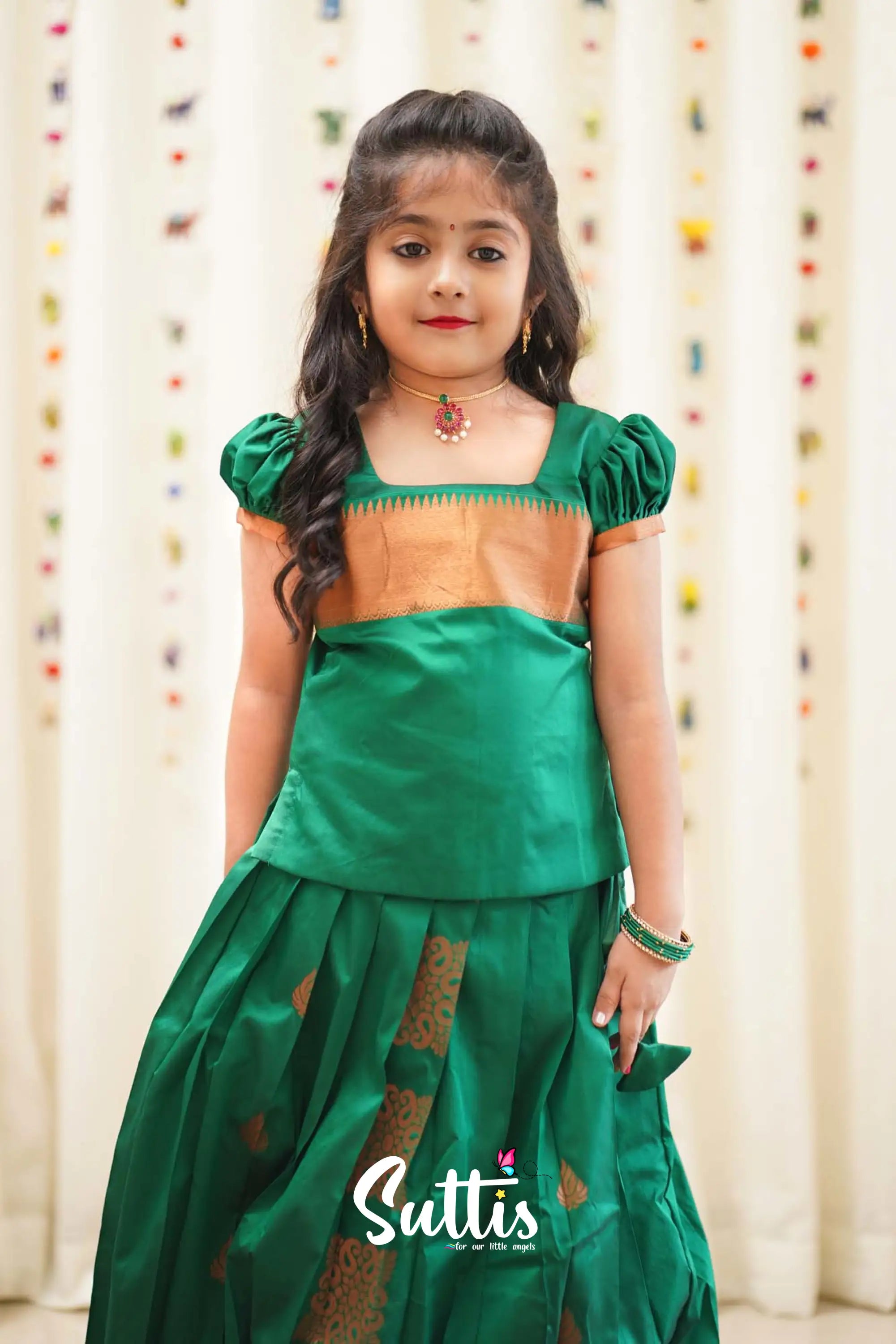 Padmakshi - Green Semi Silk Pavadai And Sattai Kids-Suttis