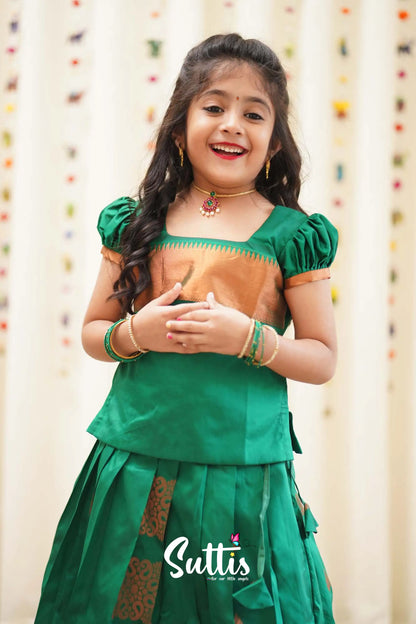 Padmakshi - Green Semi Silk Pavadai And Sattai Kids-Suttis