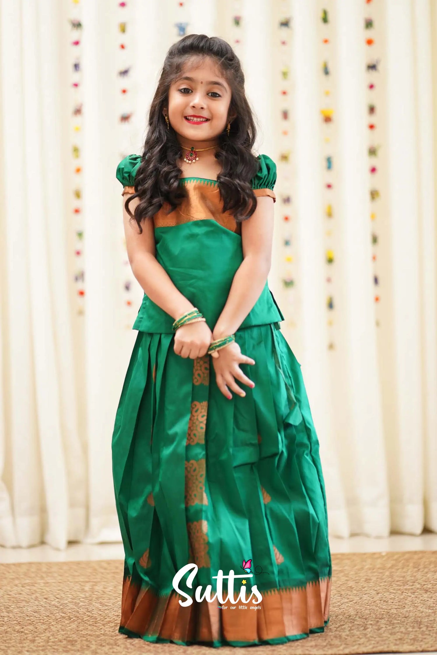 Padmakshi - Green Semi Silk Pavadai And Sattai Kids-Suttis