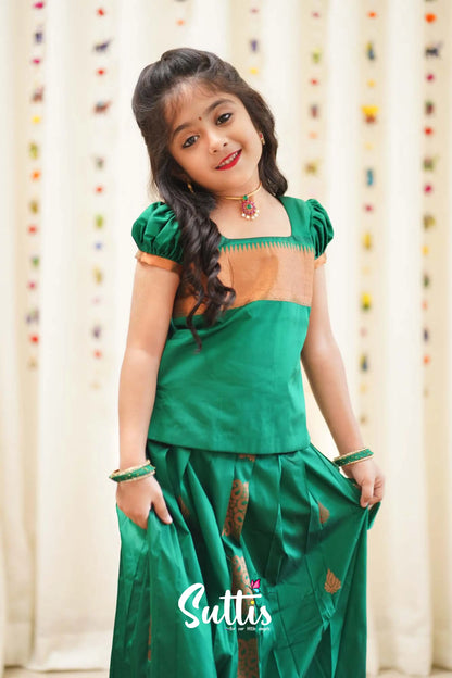 Padmakshi - Green Semi Silk Pavadai And Sattai Kids-Suttis