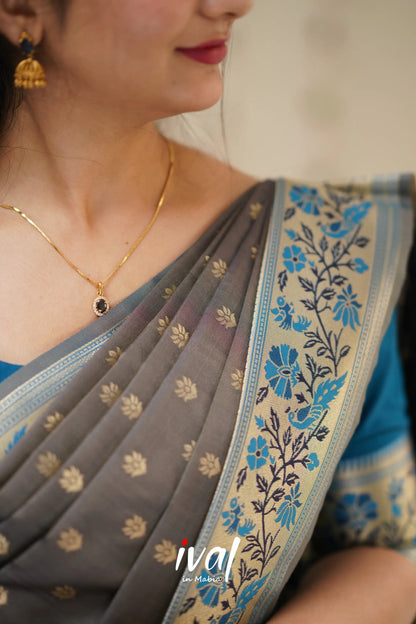 Padmakshi - Grey And Blue Paithani Art Silk Halfsaree Half Sarees