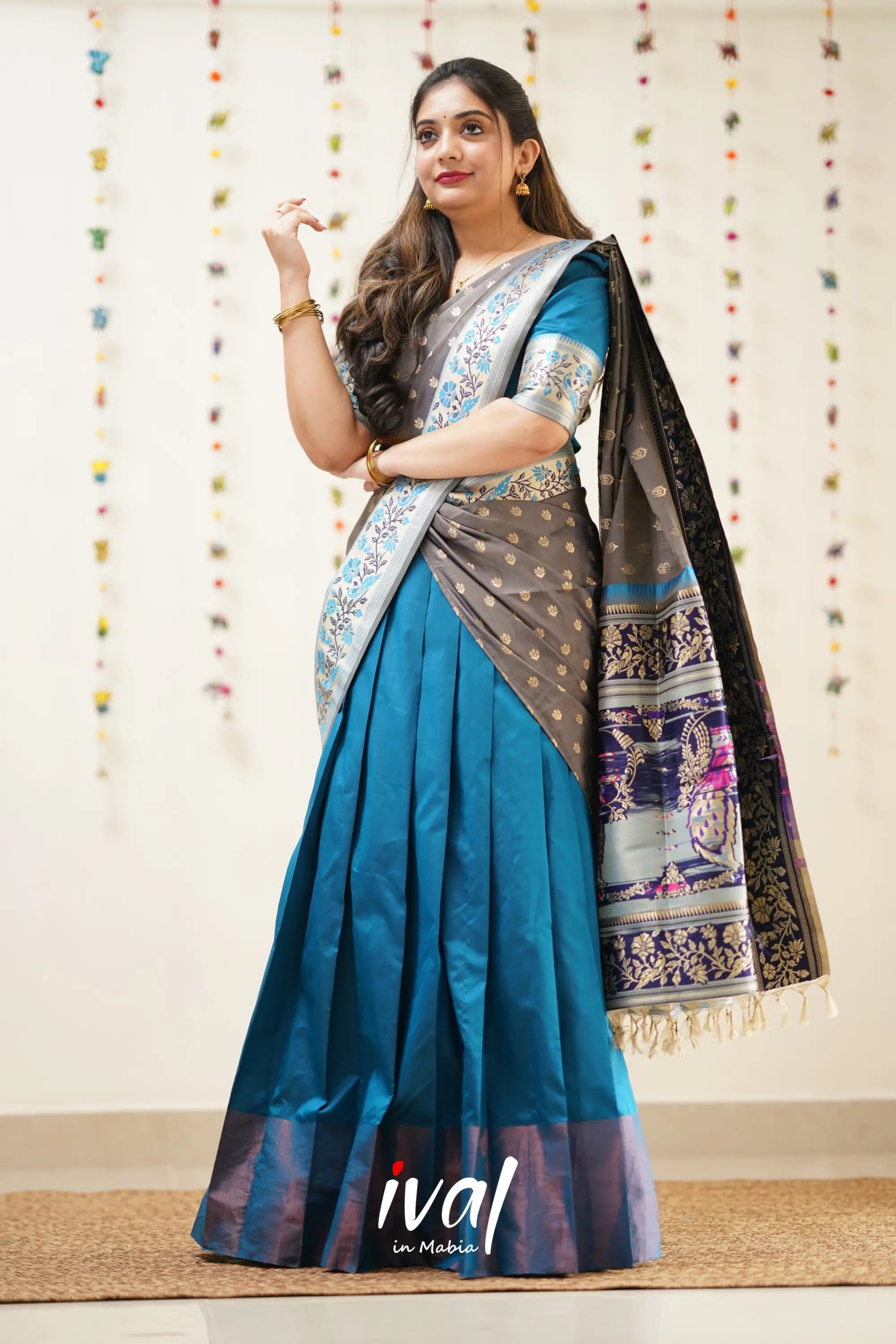 Padmakshi - Grey And Blue Paithani Art Silk Halfsaree Half Sarees