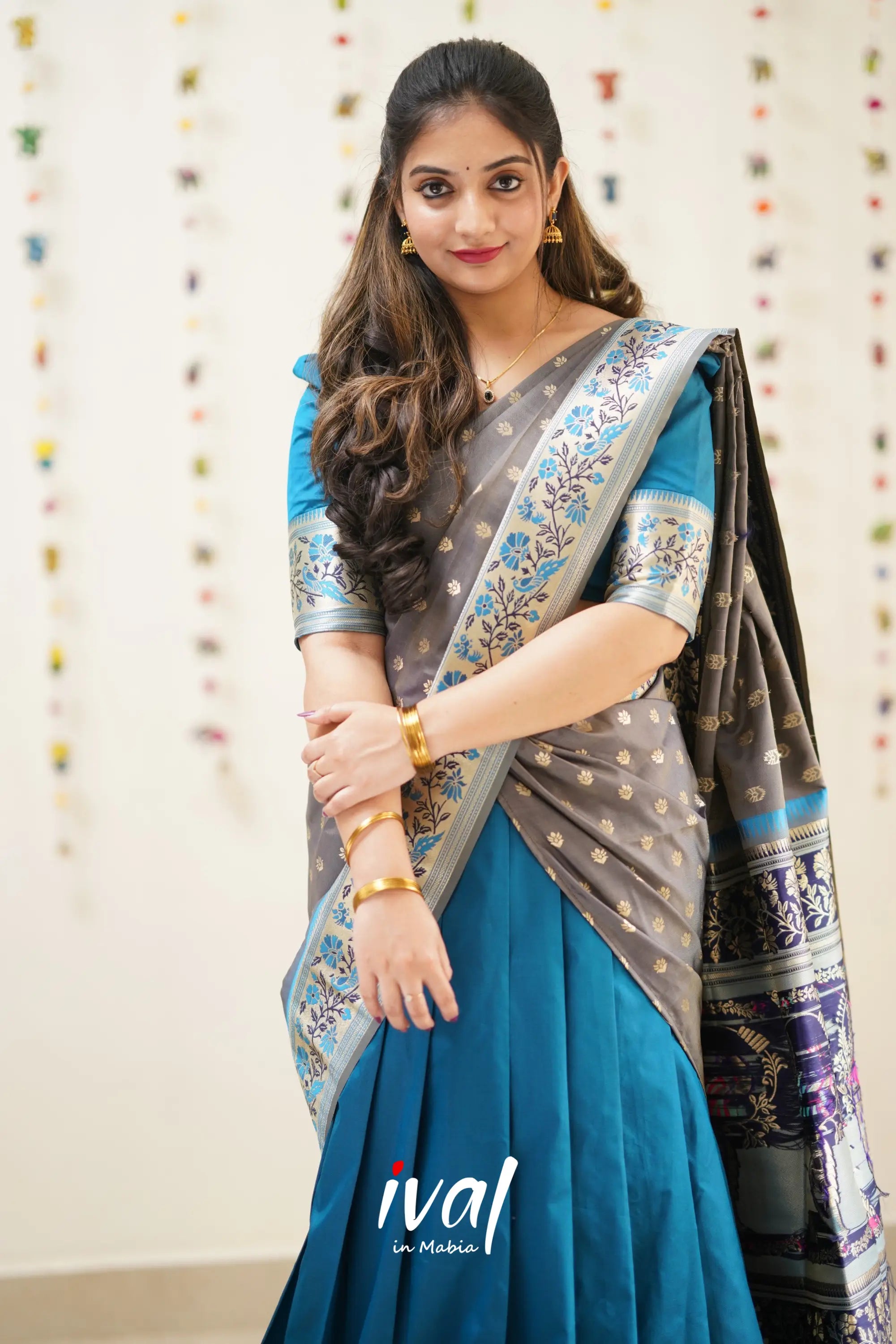 Padmakshi - Grey And Blue Paithani Art Silk Halfsaree Half Sarees