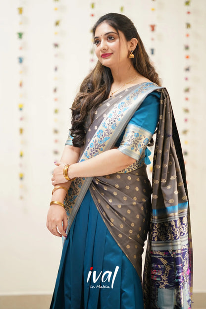 Padmakshi - Grey And Blue Paithani Art Silk Halfsaree Half Sarees