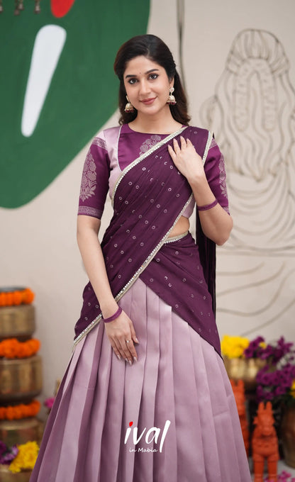 Padmakshi Lavender and Dark Purplish Wine Blended Silk Halfsaree Half Sarees