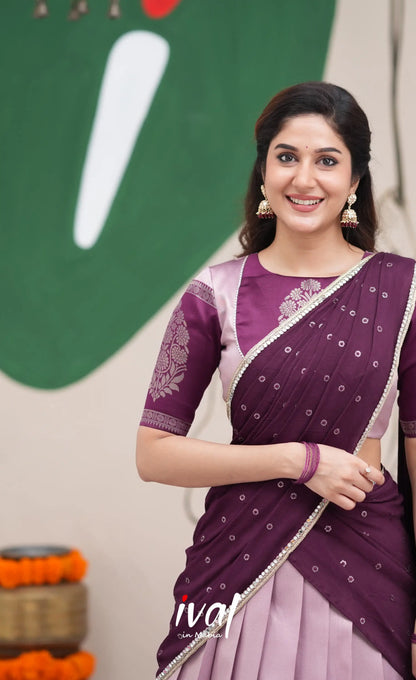 Padmakshi Lavender and Dark Purplish Wine Blended Silk Halfsaree Half Sarees