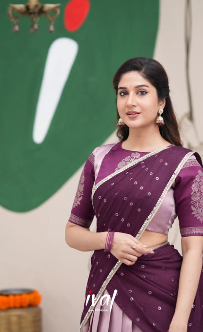 Padmakshi Lavender and Dark Purplish Wine Blended Silk Halfsaree Half Sarees