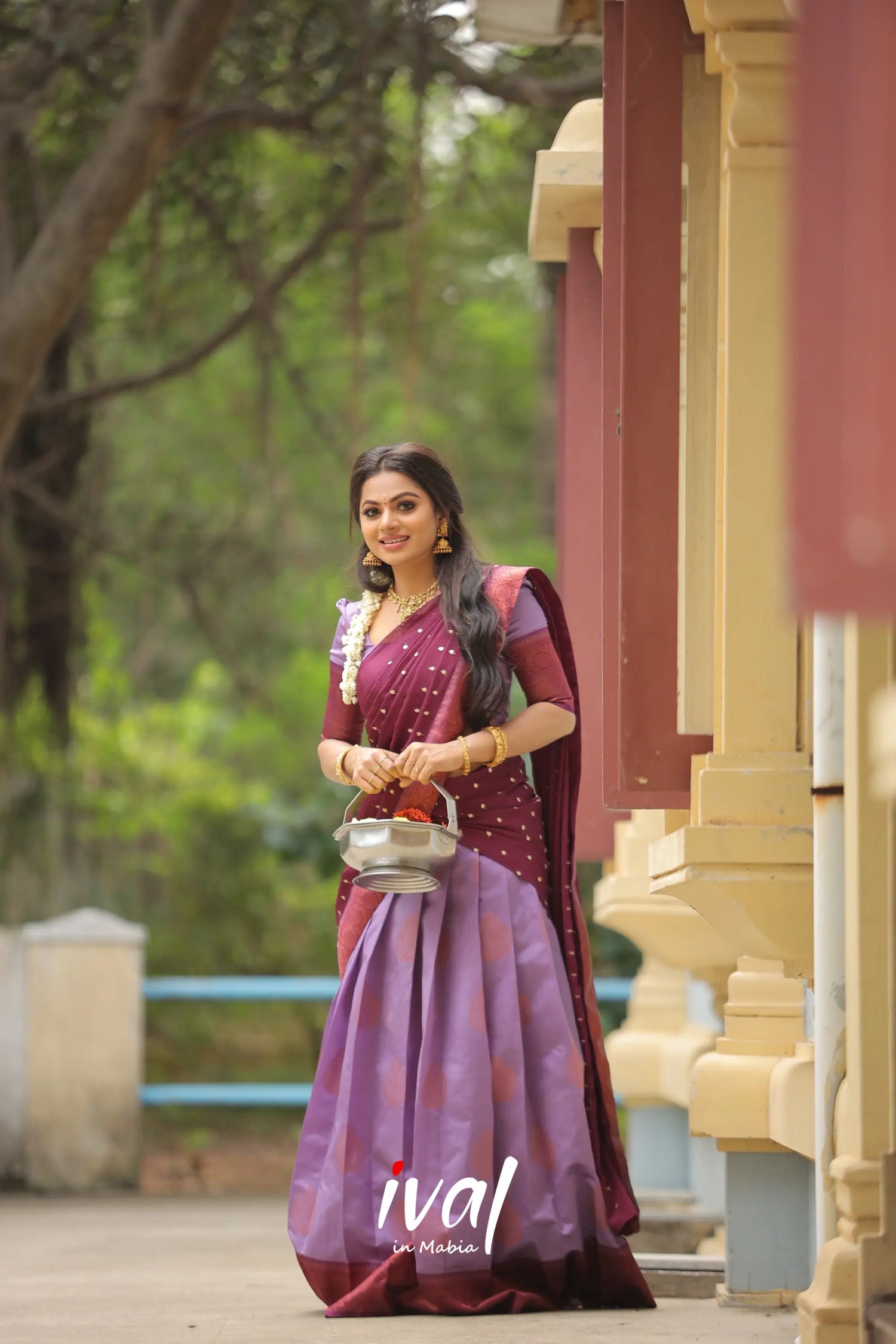 Padmakshi - Lavender And Wine Semi Silk Halfsaree Half Sarees