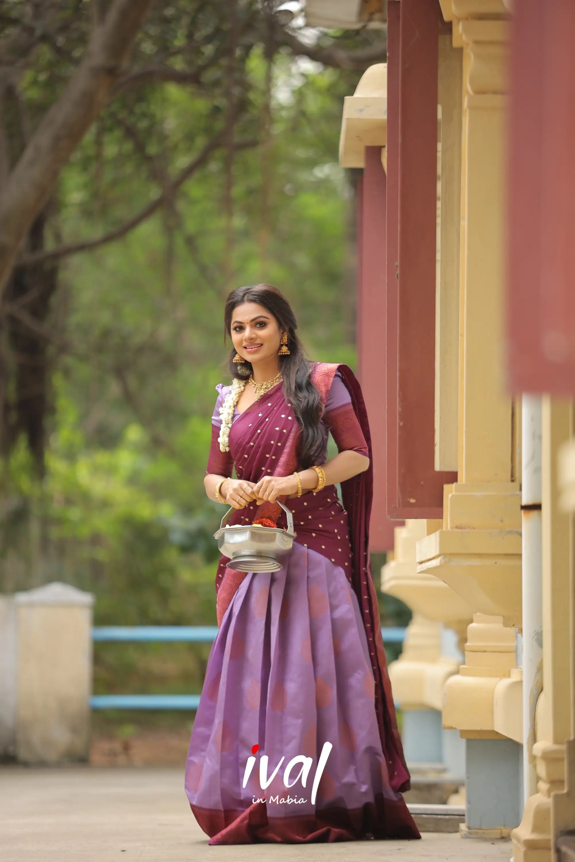 Padmakshi - Lavender And Wine Semi Silk Halfsaree Half Sarees