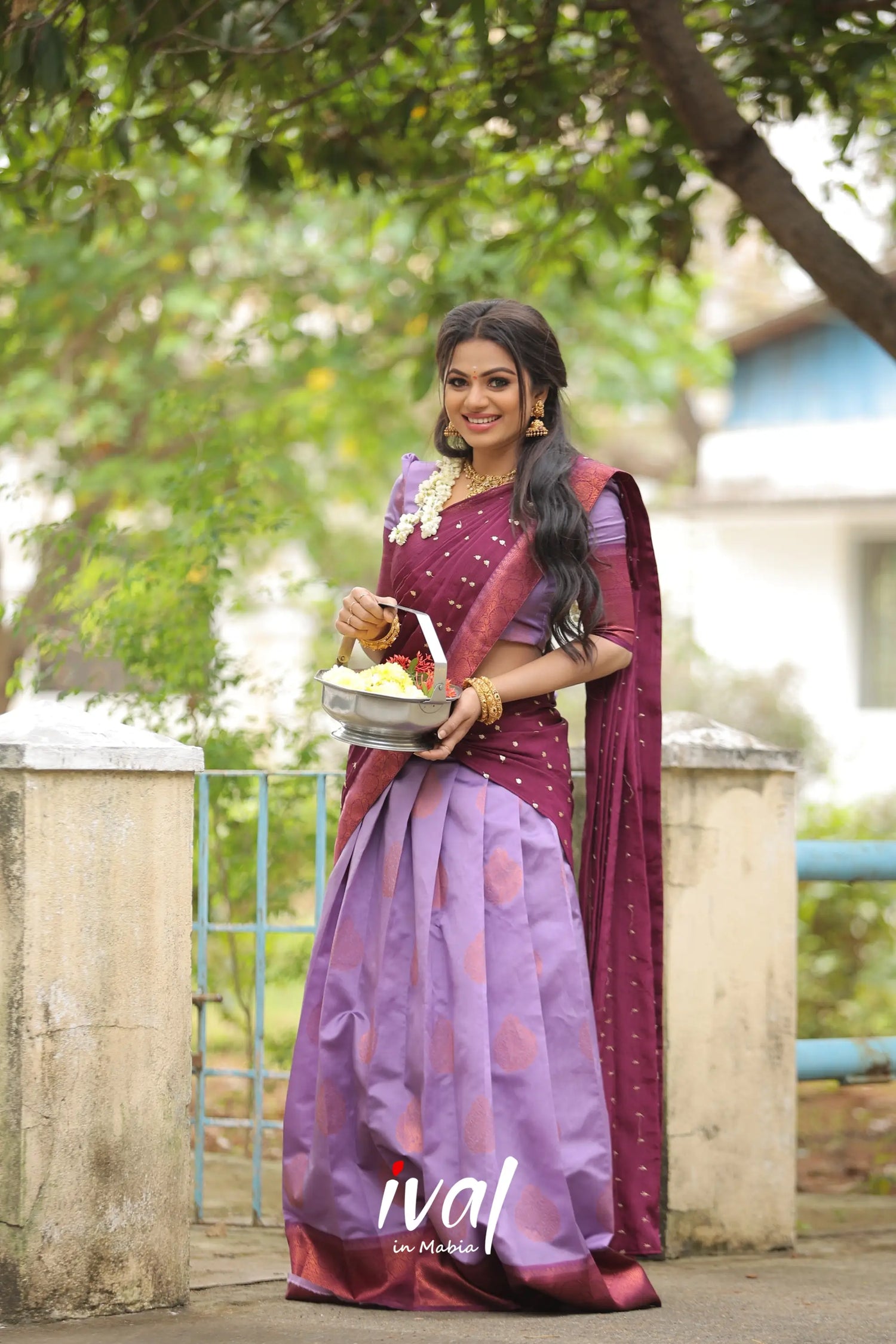 Padmakshi - Lavender And Wine Semi Silk Halfsaree Half Sarees